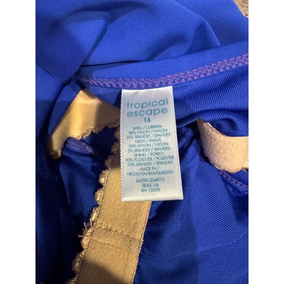 Tropical Escape Missy Flounce Tankini Blue Jay Palm Party Size 16 - Picture 8 of 12